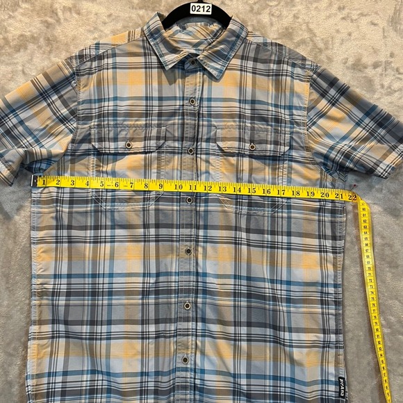 Prana Mens Short Sleeve Plaid Button Up Size Medium Organic Cotton Blend Outdoor - Picture 6 of 10